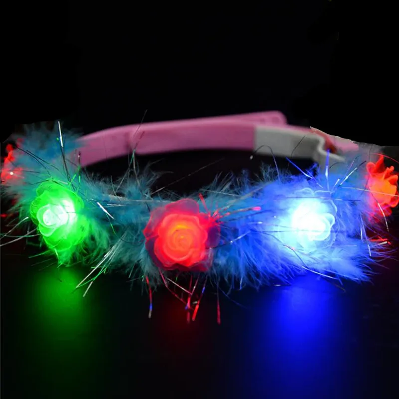 

LED Flashing Feather Flower Headband Children Kids Lighted Hairband Headwear Glow Party wedding birthday