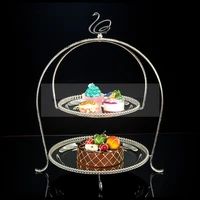 1pcs european creative silver plated double afternoon tea snack rack multi layer cake plate wedding dessert table