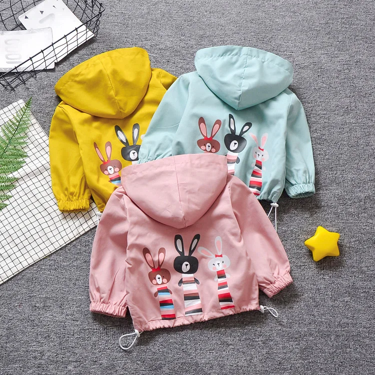 Детская куртка пальто новая модная ветровка с рисунком кролика для маленьких