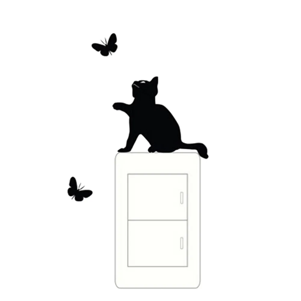 Недавно 1 шт. переключатель наклейка кошка Милая Черная на стену съемный ребенок