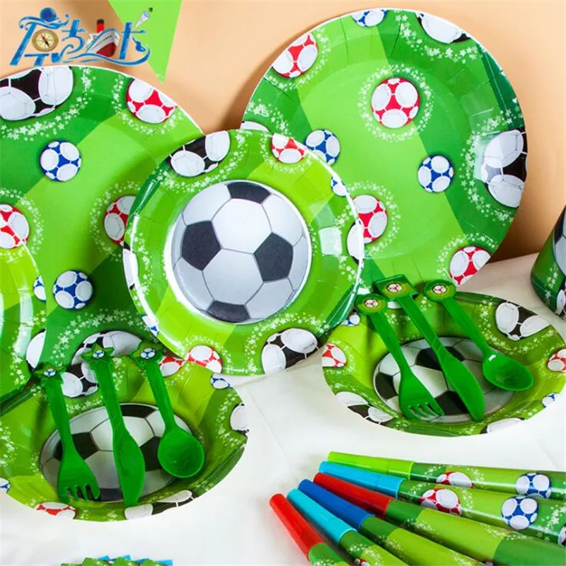 Brand Disposable Tableware Sets Football Theme Birthday Wedding Get-together Party Snack Candy Cake Plates Knife Kids | Дом и сад