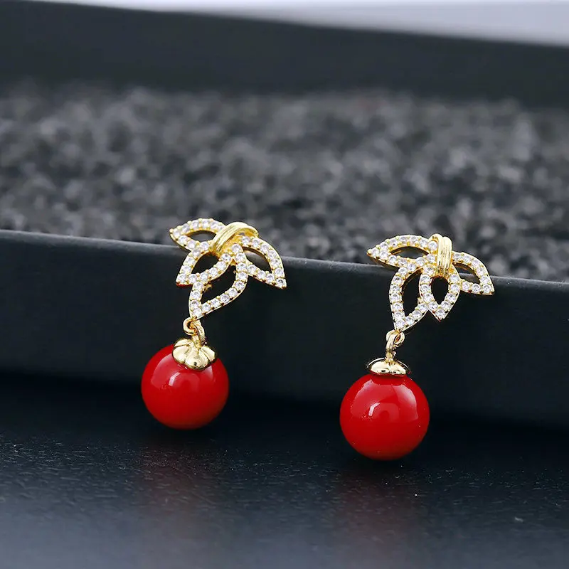 Sinzry cubic zirconia simulated pearl leaf stud earrings lady sweety trendy costume jewelry gift | Украшения и аксессуары