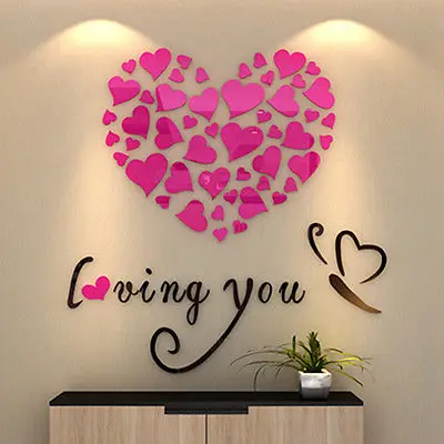 3D Acrylic Crystal Loving Heart Quote Wall Stickers Art Home Decor Decal 4Colors |