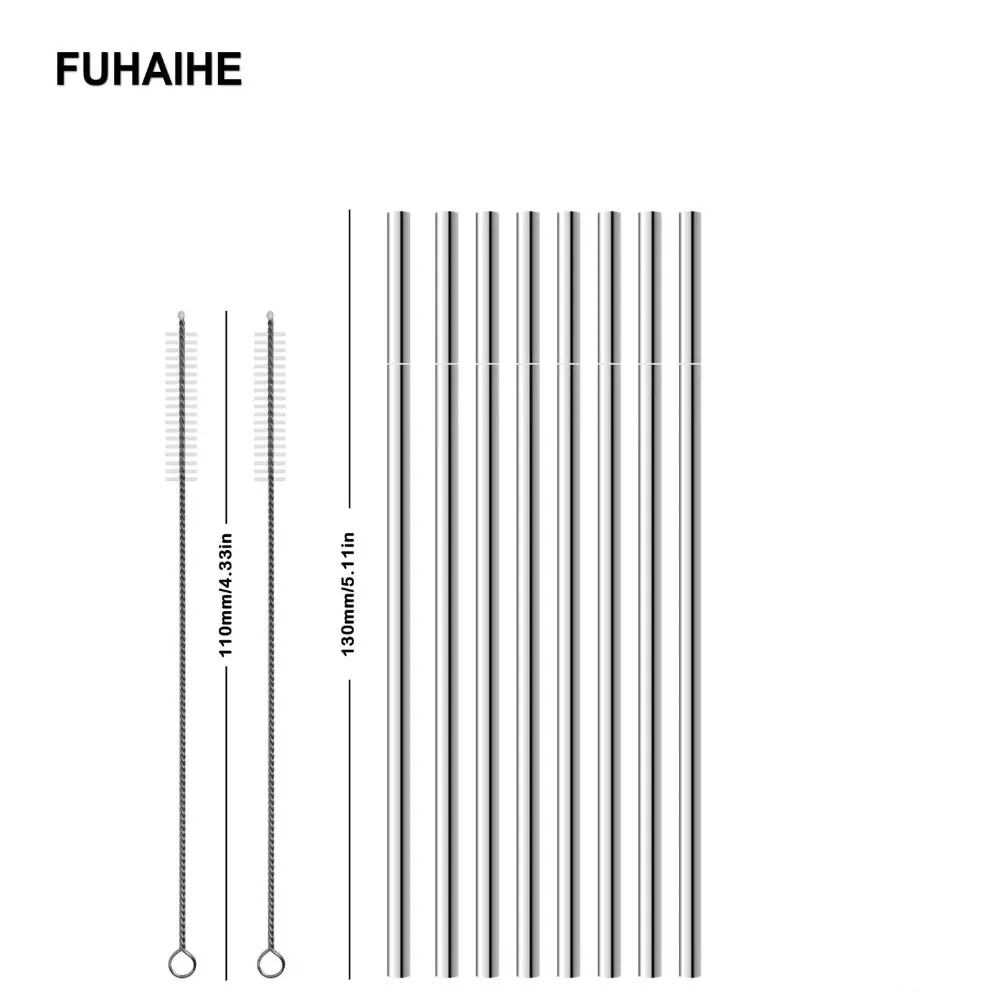 Fuhaihe 2/4/8 шт. 130*6 мм Детская Металлическая соломинка набор питьевой соломы 304 Нержавеющая сталь многоразовые соломенная шляпа с 110 мм щетка для детей