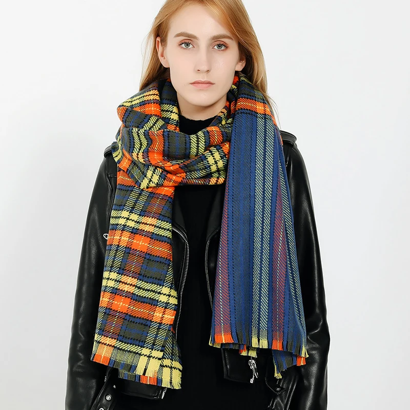 

winter new comfortable wild thick soft plaid bouncy scarf knitted warm couple temperament long fresh simple scarf knit shawl