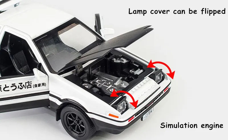 Начальный D Toyota AE86 1:28 Сплав модель автомобиля аниме мультфильм Форсаж с вытягиванием назад звуковой светильник литые под давлением Автомобили Модель мальчик игрушки