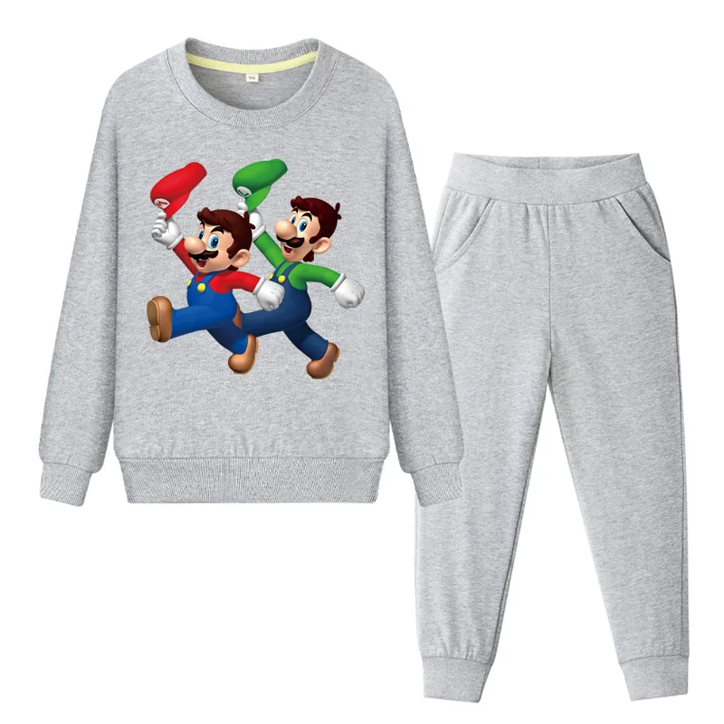 Детские спортивные костюмы на весну и осень, комплекты одежды для мальчиков и девочек, комплект одежды с принтом Марио из хлопка, костюмы с пальто, ZC029