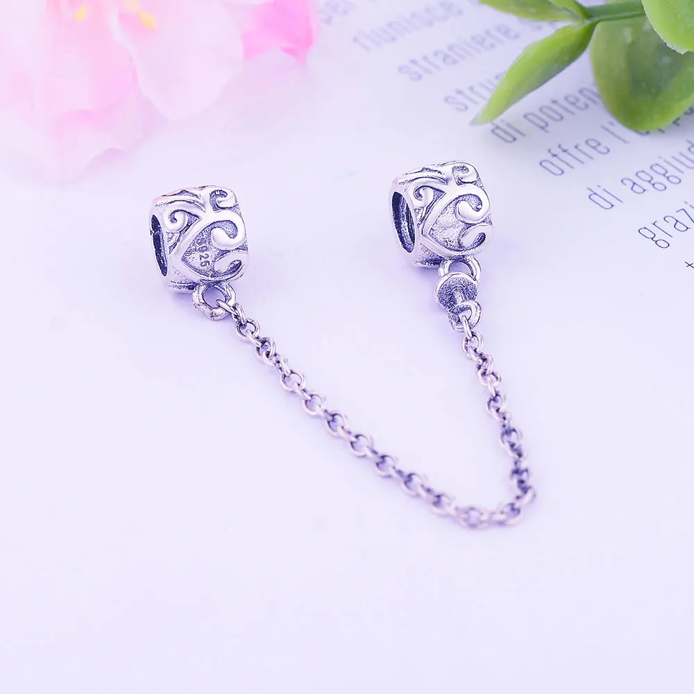 Лето DIY Fit Pandora талисманы браслет Подвеска для цепочки с бусинами ювелирных изделий 925 пробы Серебряная безопасная цепочка