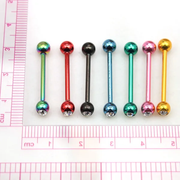 Tongue Rings 2014 Hot Sell Free Shipping Promotion Mix Colors Stainless Steel Shinning Crystal Ball Piercing Body Jewelry | Украшения и