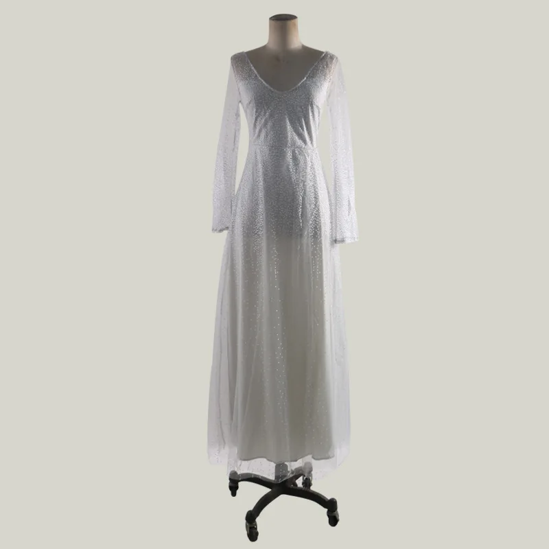 Женское Прозрачное платье в горошек длинное Сетчатое богемном стиле с блестками