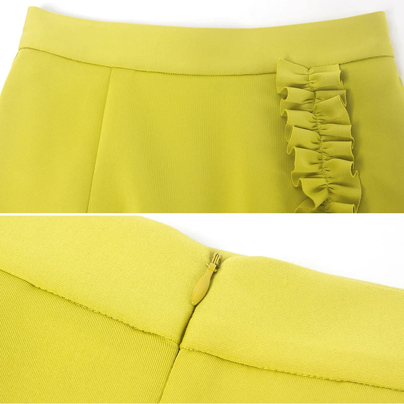 Юбка-карандаш женская с оборками офисная короткая элегантная до колен желтая