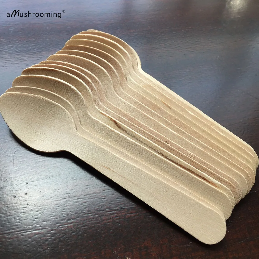 

Custom engrave Cake Spoons Wholesale wooden tea spoon 11cm cutlery party disposable wedding restaurant and pub