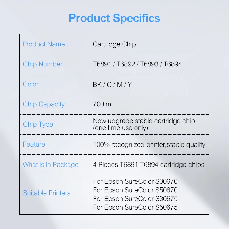 Новое обновление T6891-T6894 T6891 картридж чип для Epson SureColor S30670 S50670 S30675 S50675 принтер стабильной чип 4 Цвета/ комплект