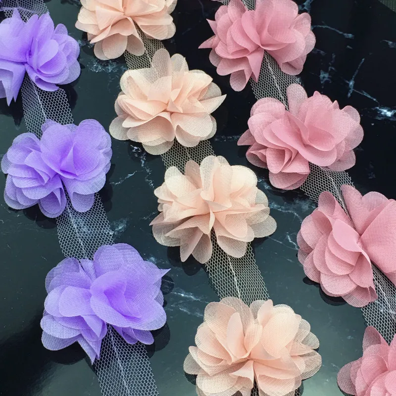 10 ярдов = 120 шт цветы 3D шифон кластер Цветы Кружева свадебное платье украшение
