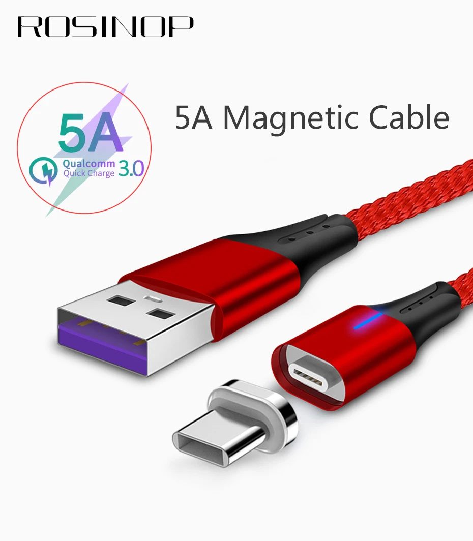 Rosinop 5A Super Charge Magnetic Cable For huawei p30 pro p20 USB Type C Cable For huawei mate 20 9 10 manyetik sarj kablosu