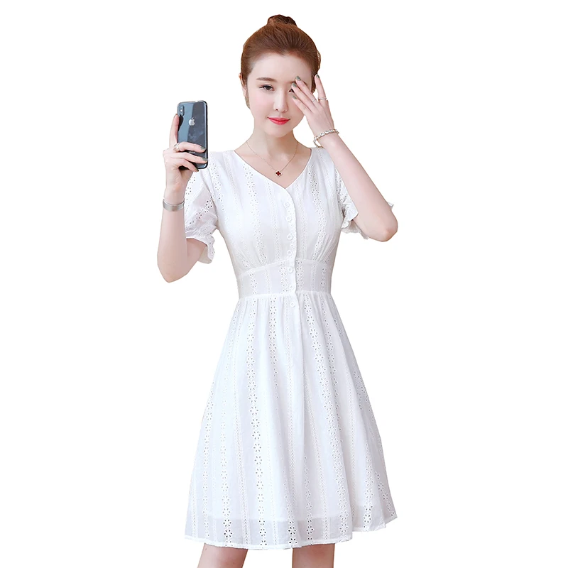 Большие размеры L-5XL летнее платье для женщин большие однотонные с вырезами