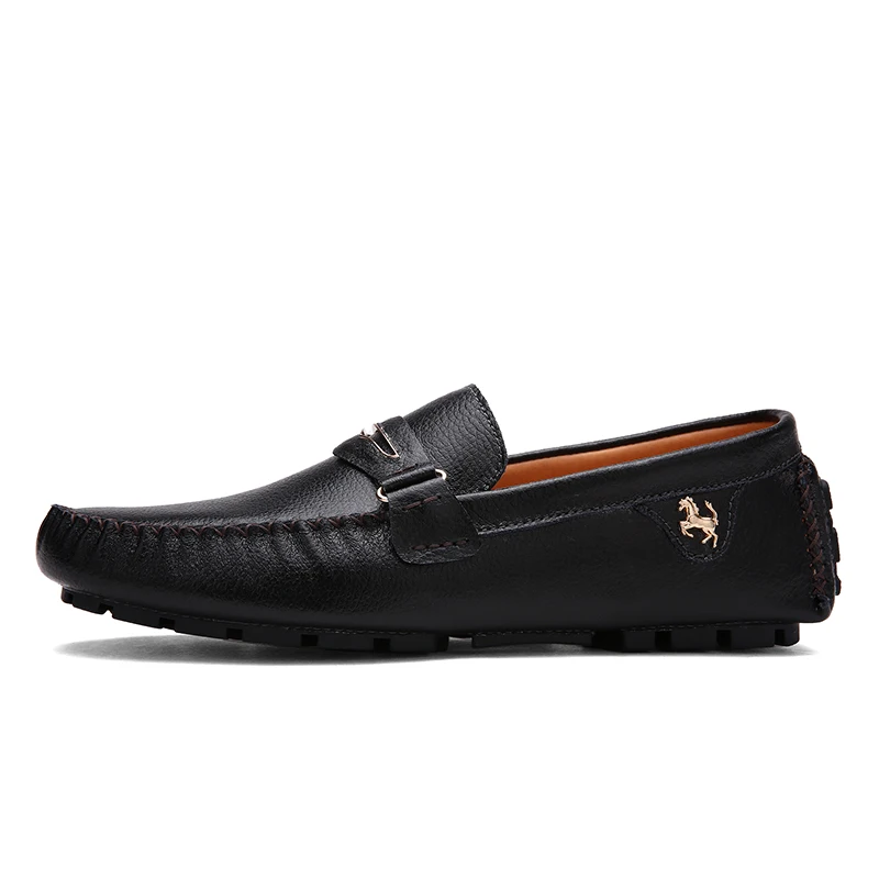 GOXPACER Four Seasons Shoes Men Loafers Horse Logo Casual Genuine Leather Flats Fashion Male All Match Comfortable | Обувь