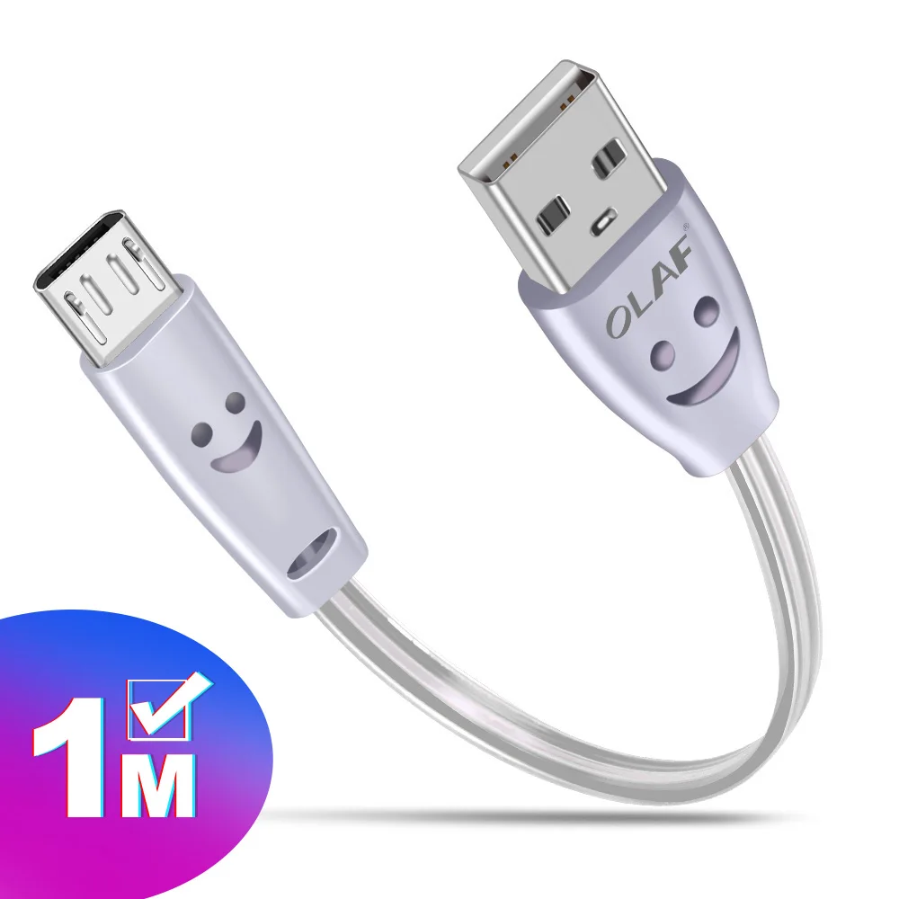 Micro USB кабель улыбающееся лицо светящийся светодиодный светильник Быстрая зарядка USB кабель для передачи данных для iPhone Android мобильный телефон usb кабели для зарядки - Цвет: white