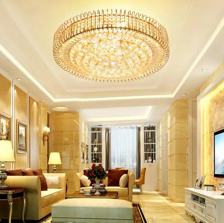 Golden crystal ceiling lamp living room LED creative restaurant bedroom European round lighting fixture led | Освещение