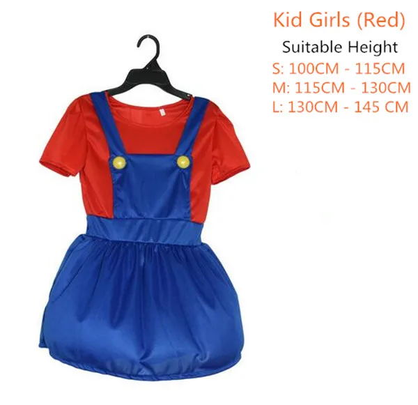 Kids Girl Adlut Дети Супер Марио Луиджи братья унисекс косплей костюм шапки усы забавная одежда нарядное платье Комбинезоны - Цвет: Kids Girl