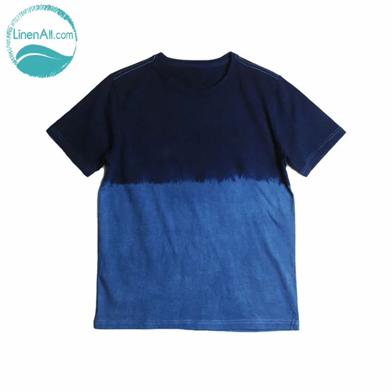 Мужская футболка LinenAll с капюшоном цвета индиго 100% хлопок|male t-shirt|t-shirt men cottonmen t-shirt |