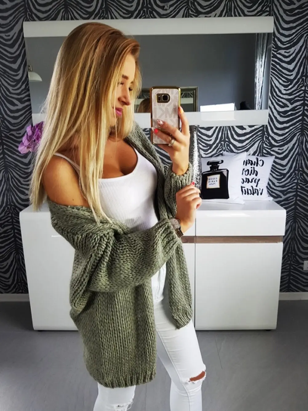 Модный женский повседневное вязаное Свободное свитер с длинными рукавами топы