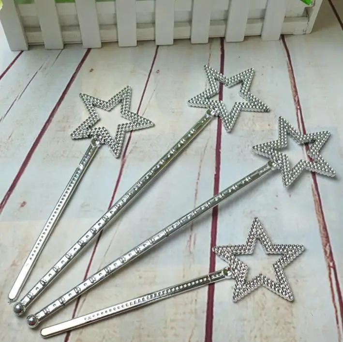 

Sliver star magic wand kids girl Cosplay fairy princess elf angel wand streamers props birthday XMAS party bag filler gift 22cm