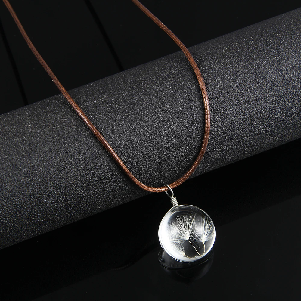 Романтические настоящие сухие цветы для девочек ожерелье с подвеской из стекла