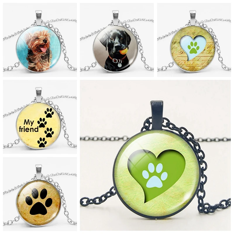 

Fashion Pet Dog Footprints Dog Time Glass Gems Necklace Birthday Gift Pendant Necklace Welcome To Map Custom