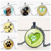 fashion pet dog footprints dog time glass gems necklace birthday gift pendant necklace welcome to map custom