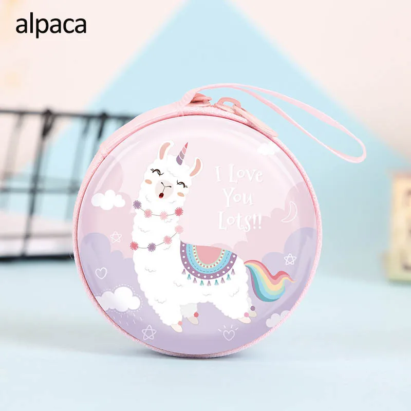 alpaca Органайзер для карт памяти круглой формы, жесткие коробки, жестяная коробка для хранения наушников, чехол для наушников, милые Мультяшные животные, 1 шт - Цвет: alpaca