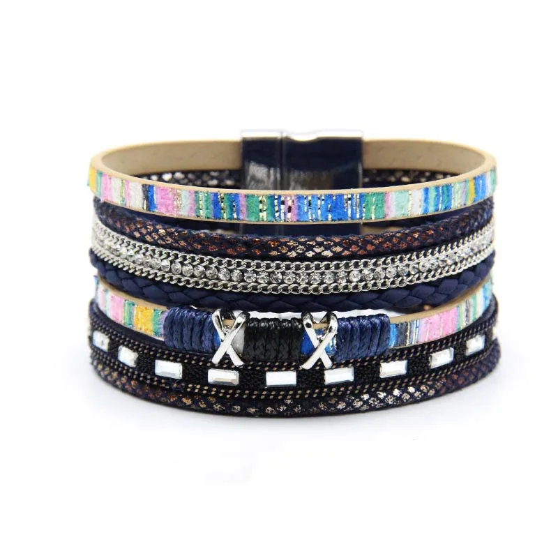 dark blue ZG multylayer женский кожаный браслет в 4 цветах, модные ювелирные изделия для женщин, стильный браслет с высоким качеством, золотой цвет - Окраска металла: dark blue