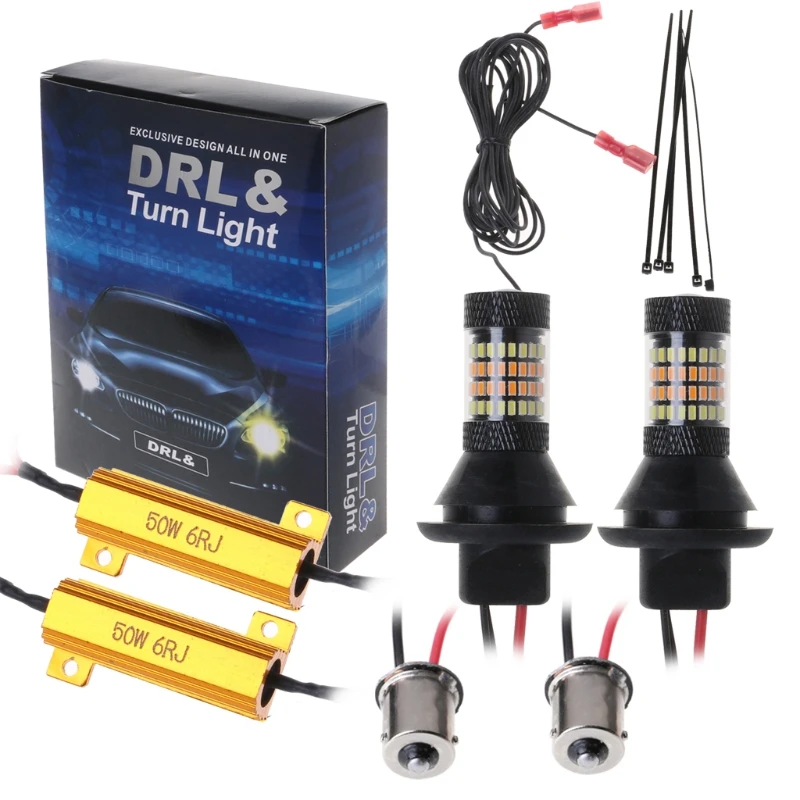 

2pc BAU15S 96-LED 3014 50W Dual-Color Switchback LED DRL Turn Signal Light Kit