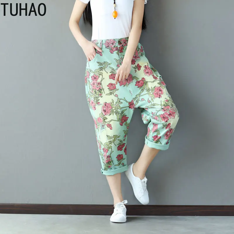 Винтажные хлопковые цветочные брюки в стиле бохо повседневные шаровары с