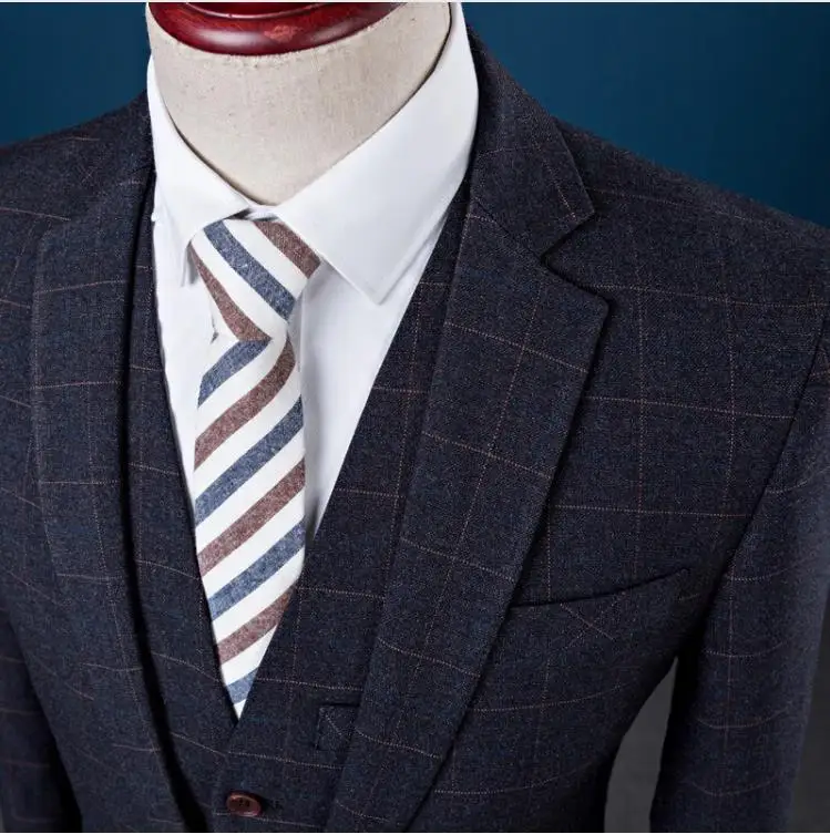 Мужской шерстяной костюм в сетку облегающий для отдыха и свадьбы мужское пальто