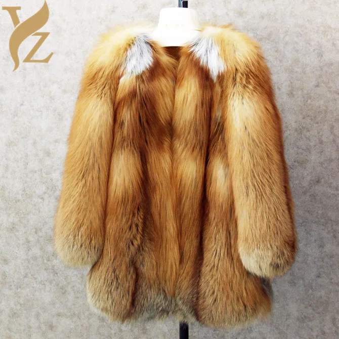 Red Fox Round Collar Новая роскошная модная куртка из меха Красной лисы с капюшоном, теплая Женская длинная парка с лисьим мехом, Русская женская меховая верхняя одежда, куртки - Цвет: Red Fox Round Collar