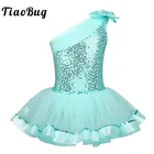 TiaoBugдетское балетное платье-пачка на одно плечо, балетное трико с блестками, детское гимнастическое трико, костюм для сценических танцев