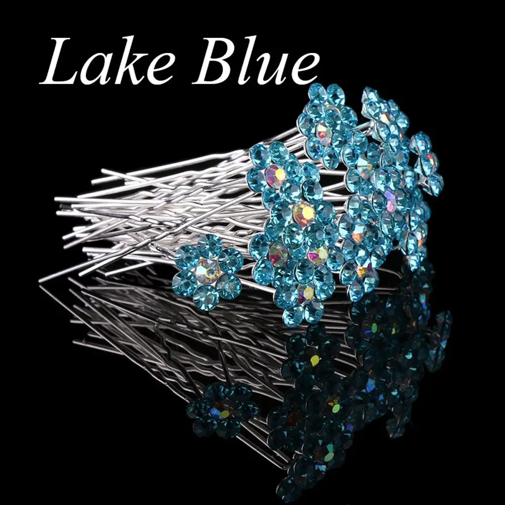 lake Blue Новая распродажа 20 шт./компл. Для женщин и девочек с украшением в виде кристаллов Стразы шпилька для волос с жемчужиной зажимы Для женщин свадебные волос головной убор невесты женские аксессуары для волос - Цвет: lake Blue