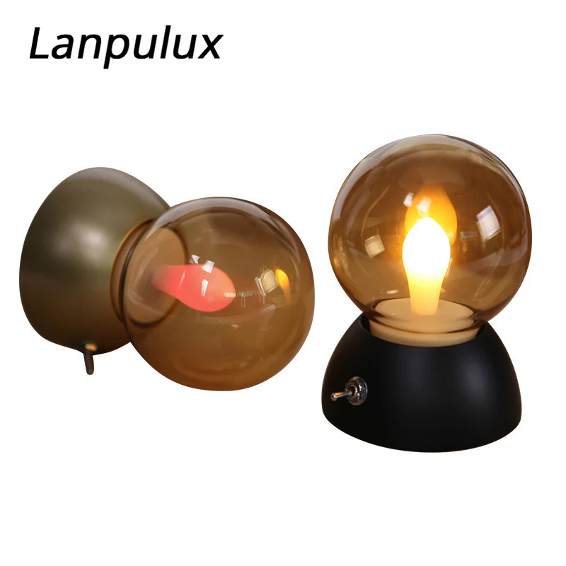 Lanpulux Ретро стеклянная лампа ночник золотой черный база с красочным освещением
