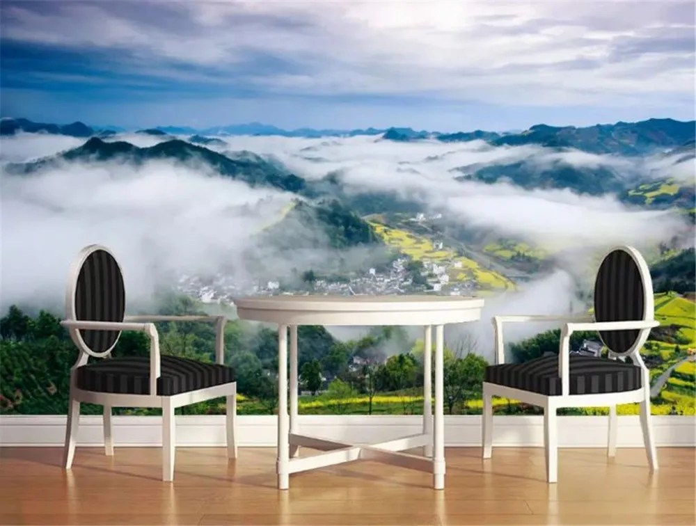 Настенные 3D обои на заказ Красивая деревня в смоге гостиной фотообои |