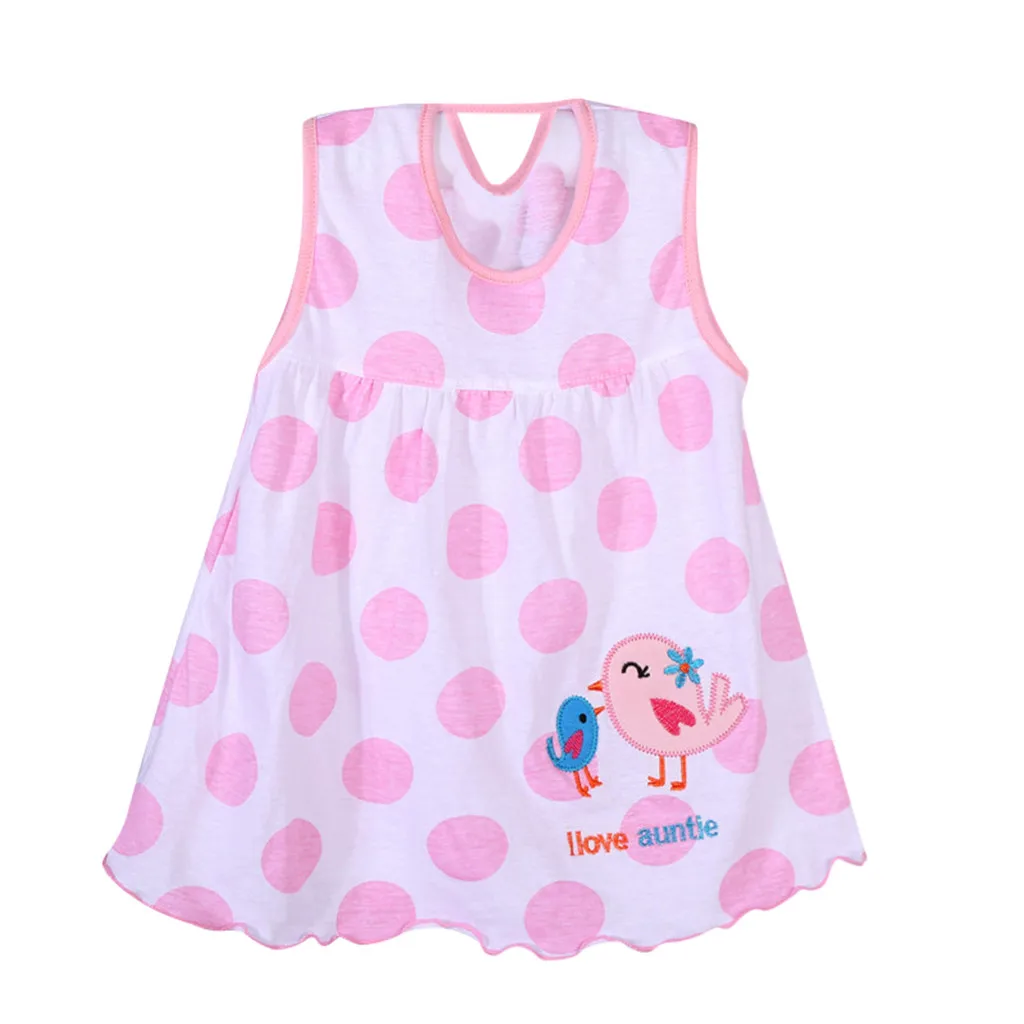 Платье для девочек детская одежда без рукавов с мультяшными цветами в горошек
