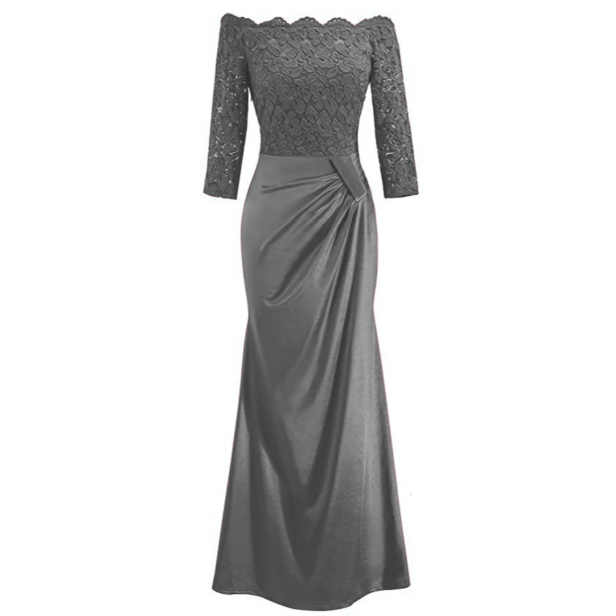 Женское винтажное вечернее платье макси длинное атласное с цветочным кружевом