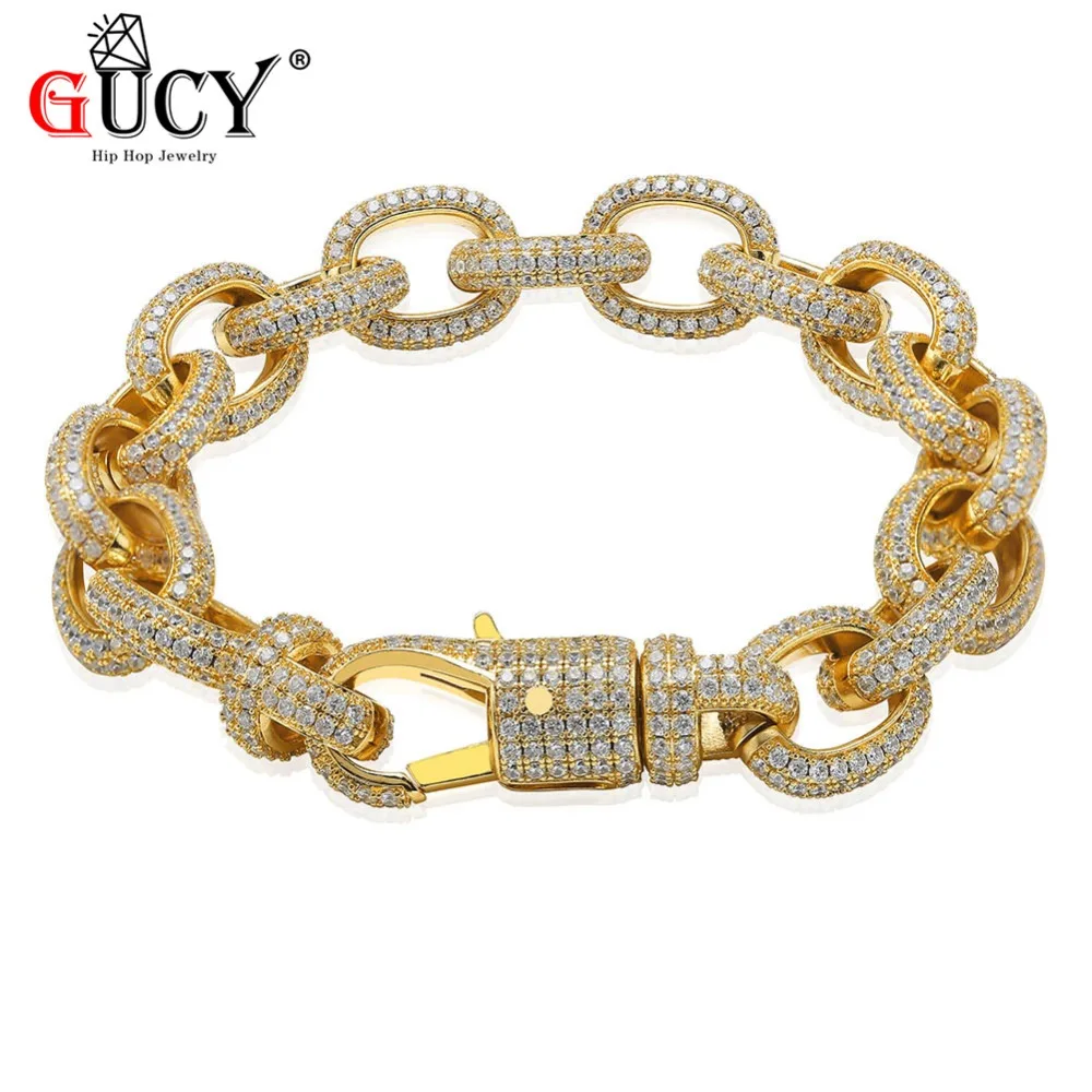 

GUCY New Arrival Hip Hop 15MM Width Twisted Link Chain Bracelet Men's Iced Out AAA+ Bling Cubic Zirconia Punk Charm Jewelry Gift