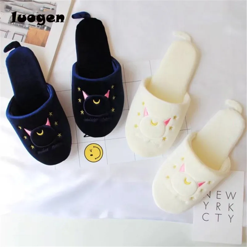Женские аниме тапочки теплые Луна Артемис Симпатичная кошка хвост плюшевая