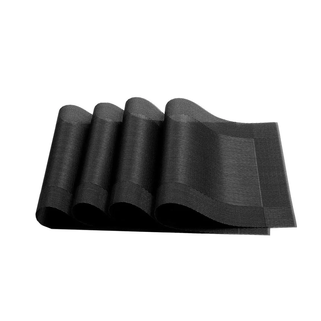 4PC Home Dining Mat Insulation Washable Family Features Western Table Kitchen dining hall hotel mat Black 64P |