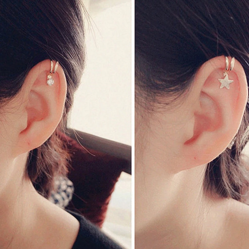 1PC Korean Fashion Creative Pearl Rhinestone Pentagram Star Ear Clips U-shaped Clip Earrings For Women Jewelry Wholesale | Украшения и