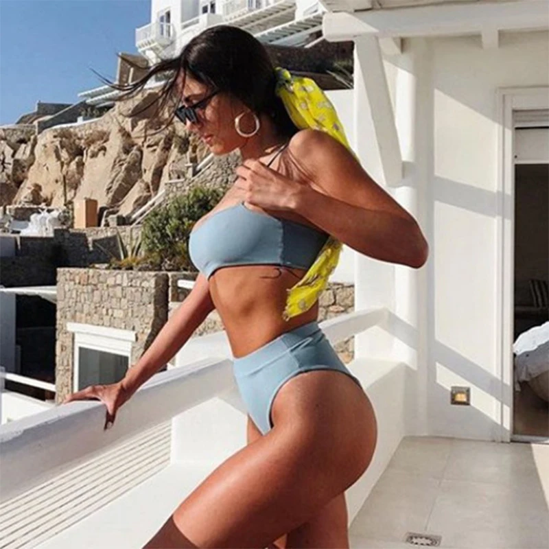 Swimming Suit 2019 Summer New Women Sexy Padded Bra Bikini Set High Waisted Swimwear Female Solid Bathing Swimsuit Beach | Женская