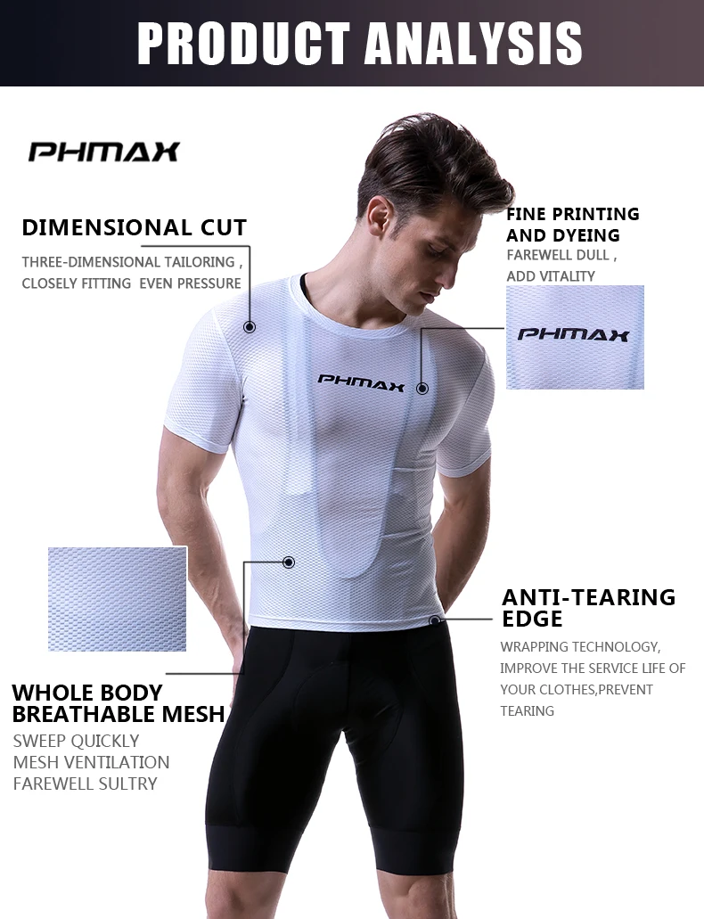 PHMAX Pro Велоспорт базовые слои крутая сетка велосипедная рубашка сохраняет сухость Superlight Велоспорт Джерси одежда для велоспорта Одежда для мужчин
