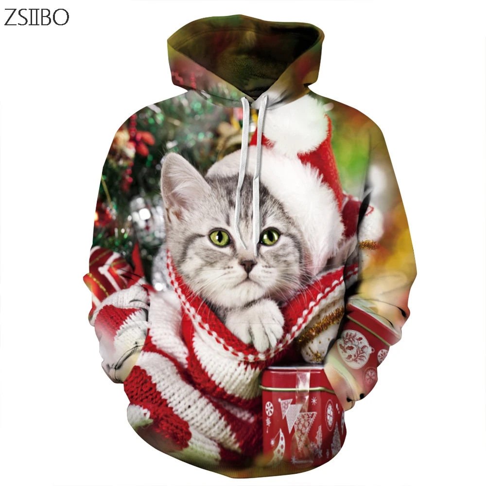 Harajuku Santa Monster pattern Рождественский 3D цифровой принт уличная одежда мужской свитер в