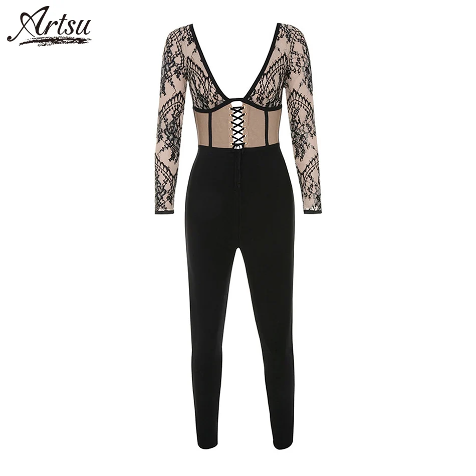Арцу 2018 лето знаменитости вечерние сексуальные кружева повязку Комбинезоны